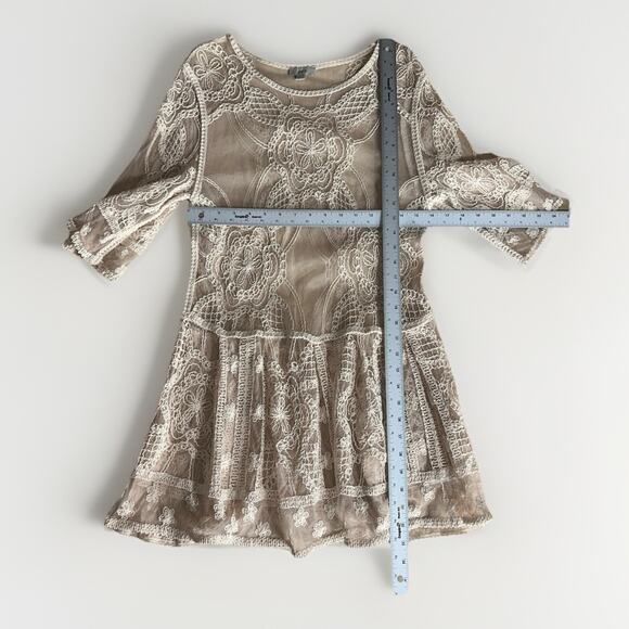 Yaira XL Beige Cream Lace Dress Tunic Top Boho Crochet Sheer 3/4 Sleeve - Picture 6 of 6